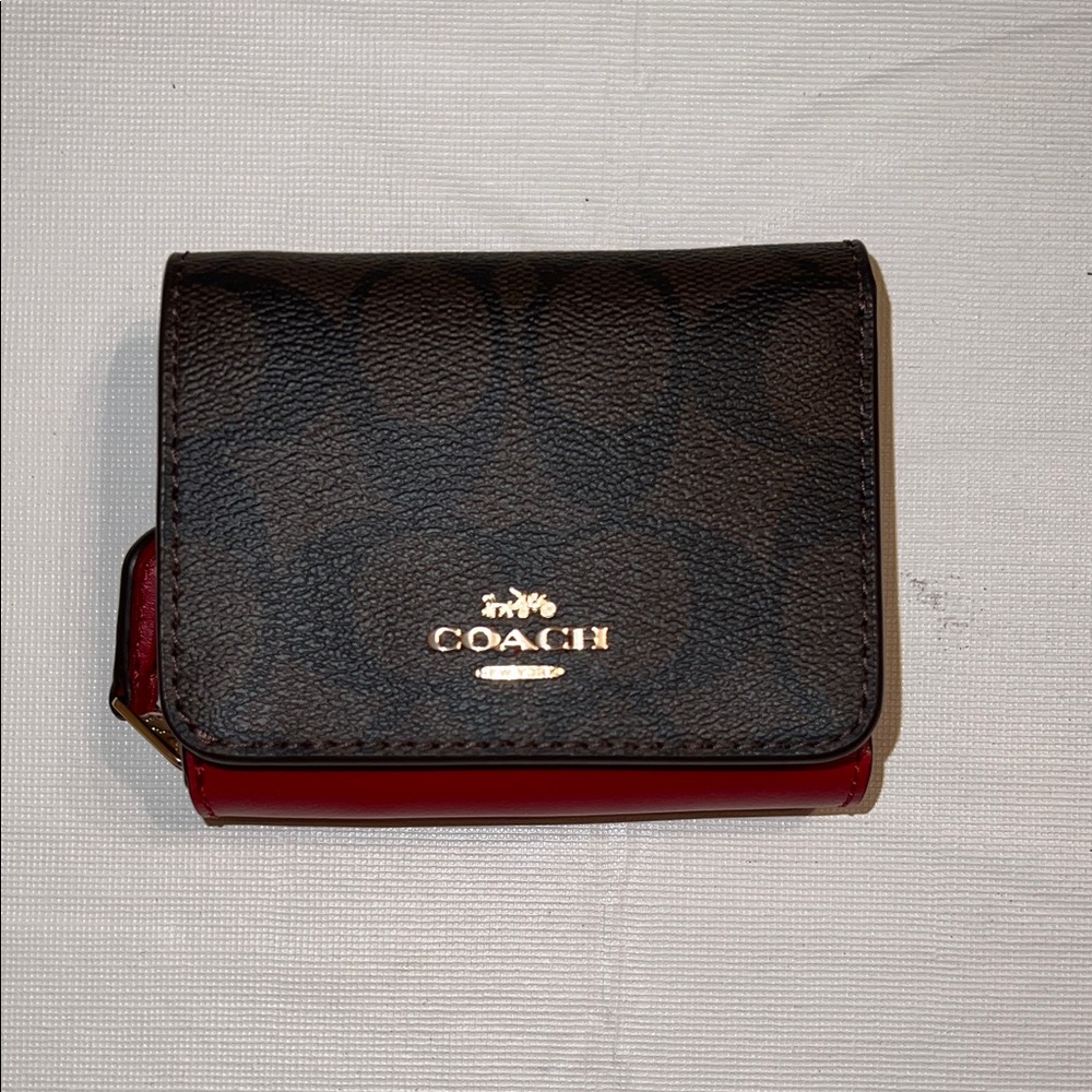 Coach Dark Brown and Deep Red Wallet NWT